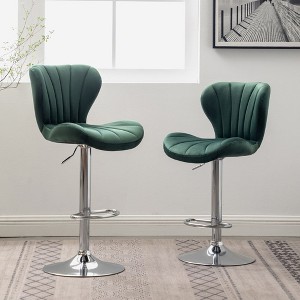 Swivel Barstools Set of 2, Height Adjustable Upholstered Mid Back Bar Chair Dining Stools with Footstool Support, Kitchen Island Counter Stool, Green - 1 of 4
