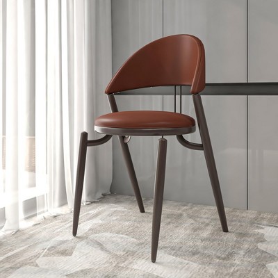 Venice Dark Brown Leather Upholstered Side Chair with Metal Legs