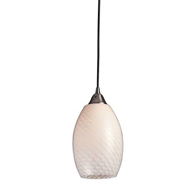 Satin Nickel Mini Pendant with White Swirl Glass Shade