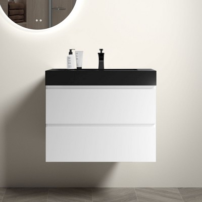 NicBex 29.9" Bathroom Vanity with Sink, One-piece Wall Mounted Vanity, Bathroom Cabinet Storage with 2 Spacious Drawers for Bathroom
