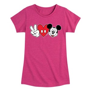 Girls' - Disney - Peace Love Mickey Fitted Short Sleeve Graphic T-Shirt - 1 of 4