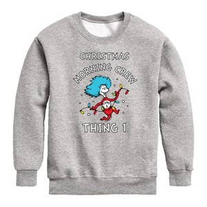 Boys' - The Cat in the Hat - Christmas Morning Crew Thing 1 Graphic Long Sleeve Fleece Sweatshirt - 1 of 4