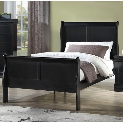 NicBex Twin Size Sleigh Bed Solid Wood Youth Bed with Headboard & Footboard, Low Profile Design, Black