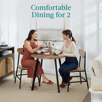 3-Piece Brown Engineered Wood Round Dining Set with Metal Legs