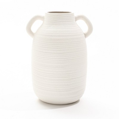 LuxenHome White Ceramic Jug 9.9-Inch Tall Round Vase