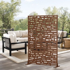 Pexfix 72 x 47 Inch Metal Privacy Screen Freestanding Outdoor Divider Panel For Patio Deck Balcony Heavy Duty Base Weatherproof Brown Wide Side Street - 1 of 4