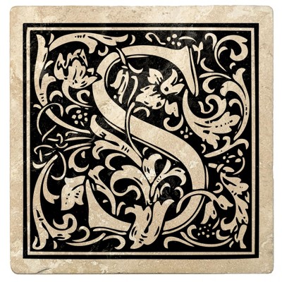 Christmas by Krebs Set of 4 Ivory and Onyx Black "S" Square Monogram Coasters 4"