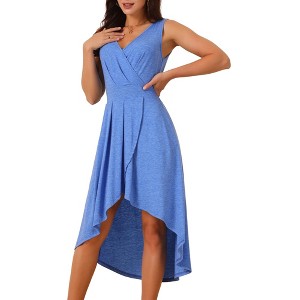 INSPIRE CHIC Women's Sleeveless High Low Wrap V Neck Midi Knit Pleated Flowy Dress with Pockets - 1 of 4
