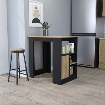 LunaLulinlk Kitchen island in melamine with a door and open storage, black/natural oak