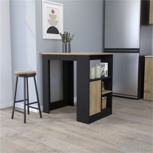 LunaLulinlk Kitchen island in melamine with a door and open storage, black/natural oak - 1 of 4