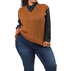 Agnes Orinda Women's Plus Size Fashion V Neck Cable Knit Sleeveless Pullover Casual Sweater Vests - 1 of 4