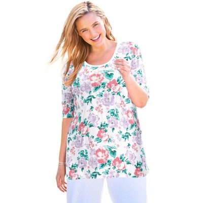 Woman Within Plus Size Pointelle Scoopneck Tee