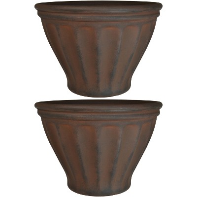 Sunnydaze Indoor/Outdoor Patio, Garden, or Porch Weather-Resistant Double-Walled Charlotte Flower Pot Planter - 16" - Rust Finish - 2pk