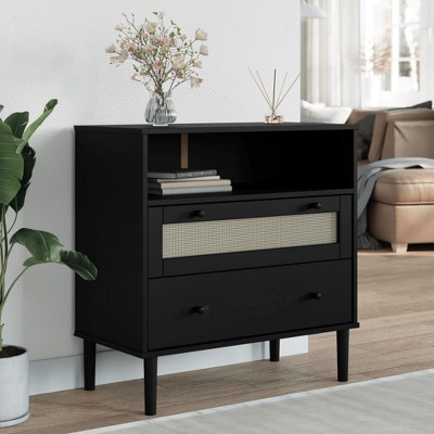 vidaXL Sideboard SENJA Rattan Look Black 31.5 in.x15.7 in.x31.5 in. Solid Wood Pine