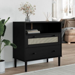 vidaXL Sideboard SENJA Rattan Look Black 31.5 in.x15.7 in.x31.5 in. Solid Wood Pine - 1 of 4