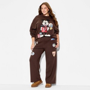 Women's Wide Leg Mickey Mouse Graphic Sweatpants - Brown - 1 of 3