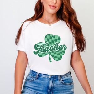 Simply Sage Market Teacher Checkered Shamrock Garment Dyed Tee - 1 of 4