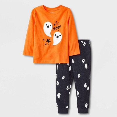 Toddler Boys' Halloween "Boo" Long Sleeve T-Shirt and Fleece Jogger Set - Cat & Jack™ Orange