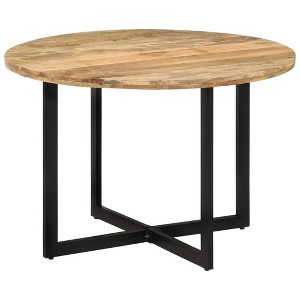 vidaXL Mango Wood Dining Table with Powder-Coated Iron Frame - Retro Style Versatile Dinner Table, 43.3" Diameter - 1 of 4