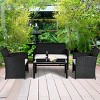 Tangkula 4 Piece Outdoor Patio Rattan Furniture Set Black Wicker Cushioned Seat For Garden, porch, Lawn - 3 of 4