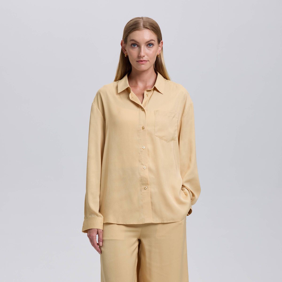 Women's Long Sleeve Oversized Satin Button-Down Shirt - A New Day™