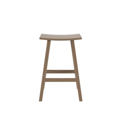 Weathered Wood 29" HDPE Outdoor Saddle Seat Bar Stool