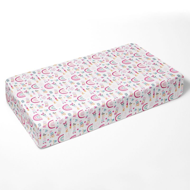 Bacati - Little Dino Girls Fuchsia/Aqua Muslin 8 pc Crib Bedding Set with 2 Swaddling Blankets, 5 of 12