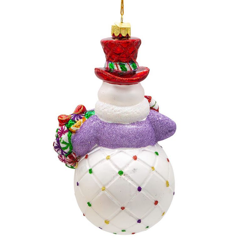 Kurt Adler 7-Inch Bellissimo Glass Snowman With Candy Cane Ornament, 3 of 7