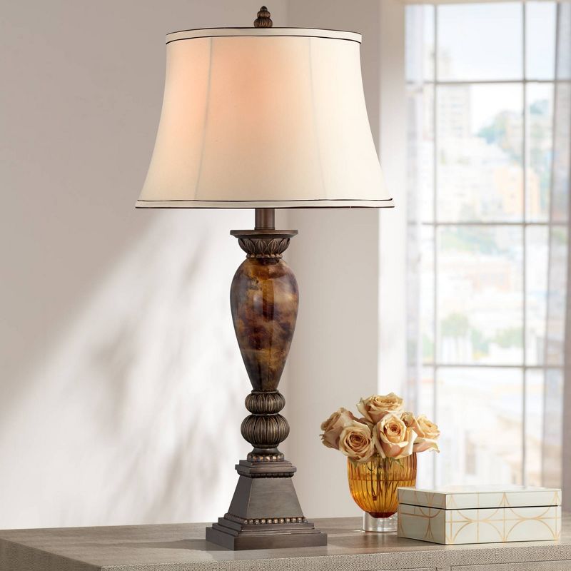 Kathy Ireland Home Mulholland Traditional Table Lamp 33" Tall Aged Bronze Golden Marble White Alabaster Glass Dome Shade for Bedroom Living Room Home, 2 of 6