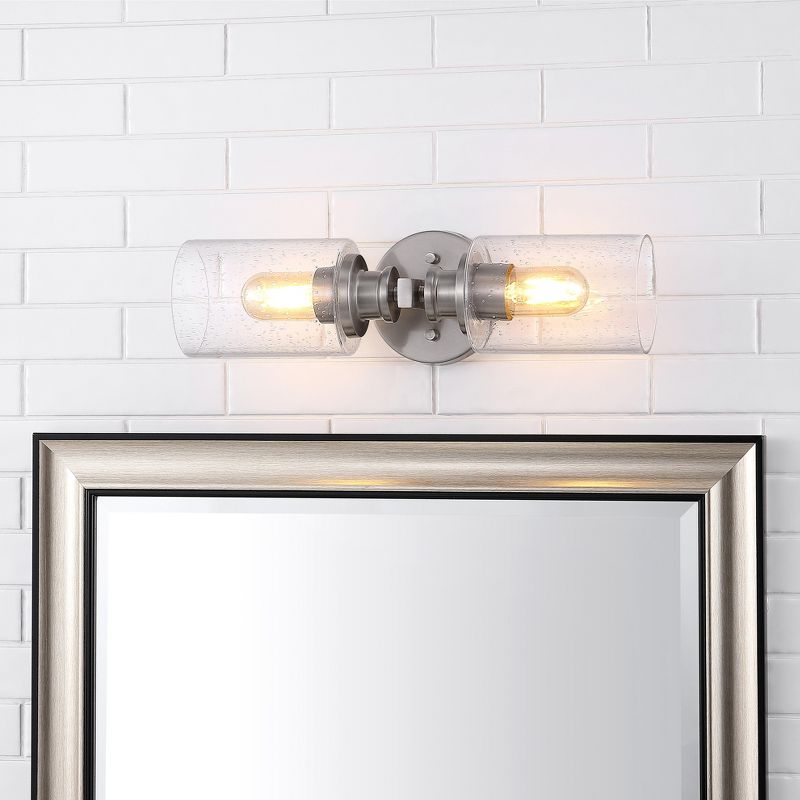 JONATHAN Y Jules Edison Cylinder 2-Light Iron/Seeded Glass Farmhouse Contemporary LED Wall Sconce, 2 of 9