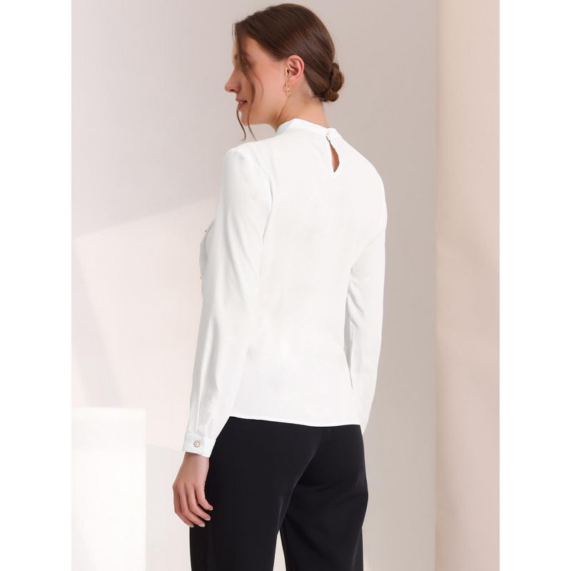 Allegra K Women's Elegant Stand Collar Long Sleeve Button Decor Office Blouse, 3 of 6
