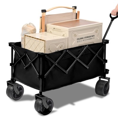 VisioGear 400L Collapsible Wagon, Folding Wagon Cart with Big Wheels for Camping, Sports, Garden, Baseball, Black, 39.37"*36.22"*22.04"