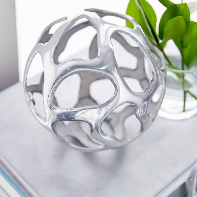 Set of 3 Polished Silver Metal Decorative Orbs
