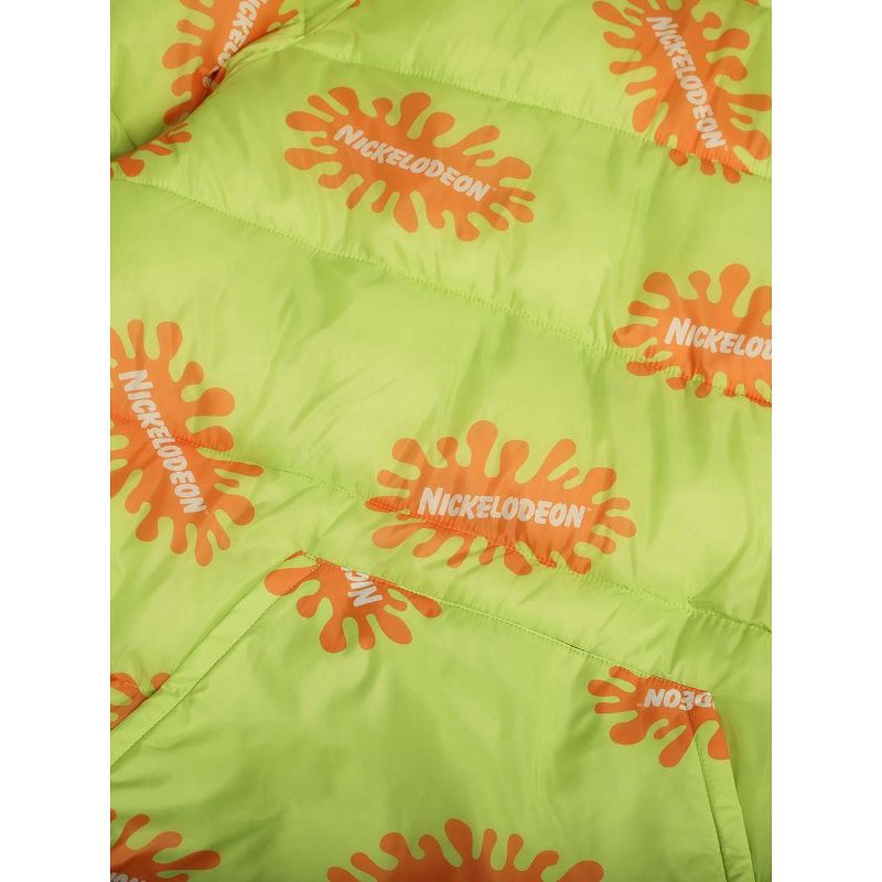 Nickelodeon Repeat Logo Long Sleeve Lime Quilted Puffer Hoodie, 3 of 4