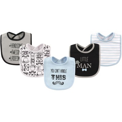 Hudson Baby Infant Boy Cotton Bibs 5pk, Mustache, One Size