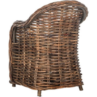 Modern Variegated Brown Rattan Club Chair with Cushions