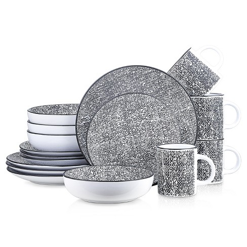 Basics 16-Piece Porcelain Kitchen Dinnerware Set with Plates, Bowls  and Mugs, Service for 4 - White