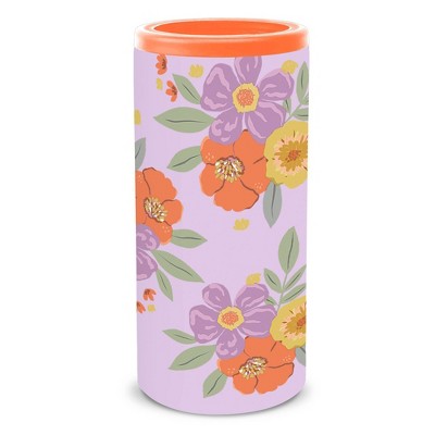 OCS Designs Stainless Steel Slim Can Cooler Pretty Petals