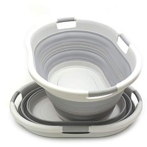 SAMMART 57L (15 Gallons) Collapsible Oval Plastic Laundry Basket/Tub with 3 Handles - 1 of 4