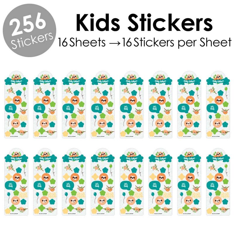 Big Dot of Happiness Let's Hang - Sloth - Birthday Party Favor Kids Stickers - 16 Sheets - 256 Stickers, 2 of 8