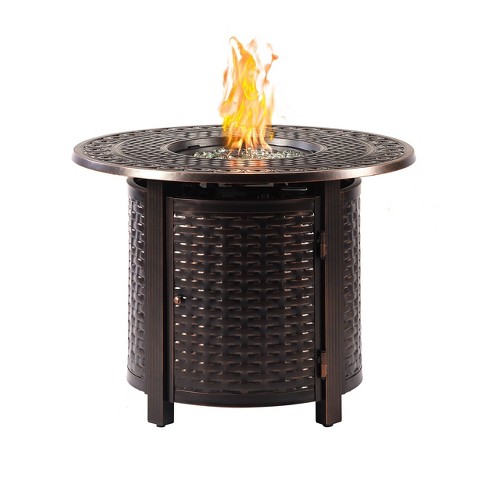 Round propane fire pit deals table with lid