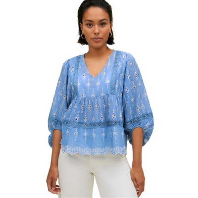 ellos Plus Size Eyelet Blouse With Scalloped Hem