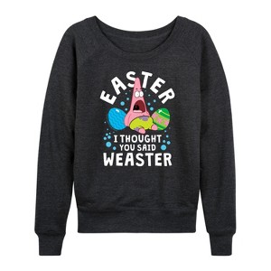 Women's - SpongeBob Squarepants - Easter Weaster Lightweight French Terry Wide Neck Long Sleeve Shirt - 1 of 4