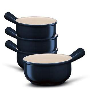 4 Pack Ceramic Soup Bowls, 22 Ounces Porcelain Serving Bowl Set with Double Handle, Large Ceramic Crocks for French Onion Soup, Stew, Pasta, Cereal, P