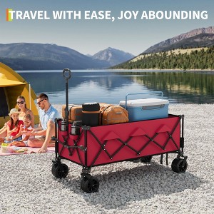 TROPOW Collapsible Utility Wagon Cart with All Terrain Wheels, Heavy Duty Foldable Beach Wagon, Portable Cart for Groceries Sand Camping, Blue - 1 of 4