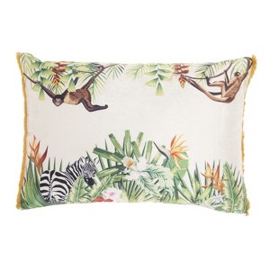 HomeRoots 14" X 20" Green And White Cotton Throw Pillow - 1 of 4