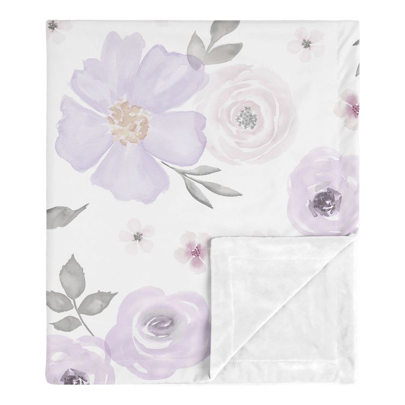 Sweet Jojo Designs Girl Baby Swaddle Blanket Watercolor Floral Purple Pink and Grey, 1 of 7