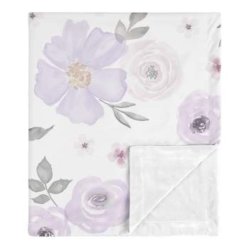 Sweet Jojo Designs Girl Baby Swaddle Blanket Watercolor Floral Purple Pink and Grey