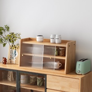 Wooden Breadbox, Double Tabletop Shelf, Countertop Organizer, Food Storage Cabinet With Sliding Doors - 1 of 4