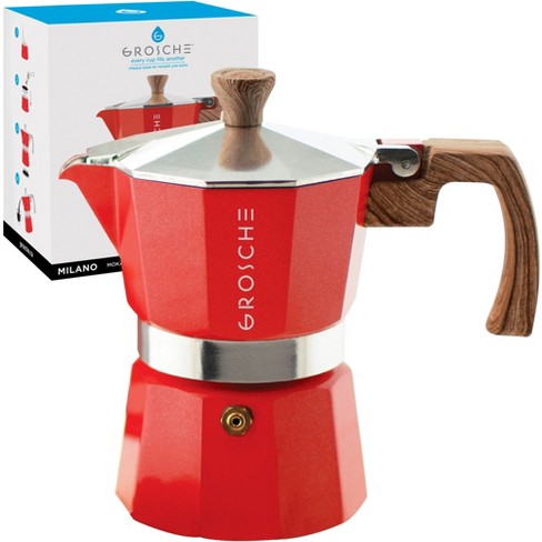 GROSCHE Milano Stovetop Espresso Maker Moka Pot 3 Espresso Cup size 5oz, Red